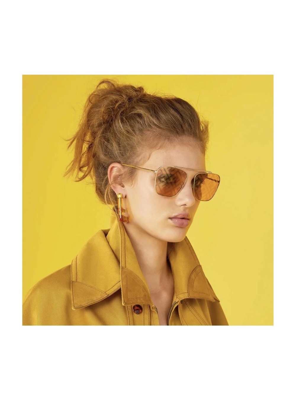 Fendi Gold Frame Rose-Tinted FF Logo Square Aviator Sunglasses - Picture 5 of 5